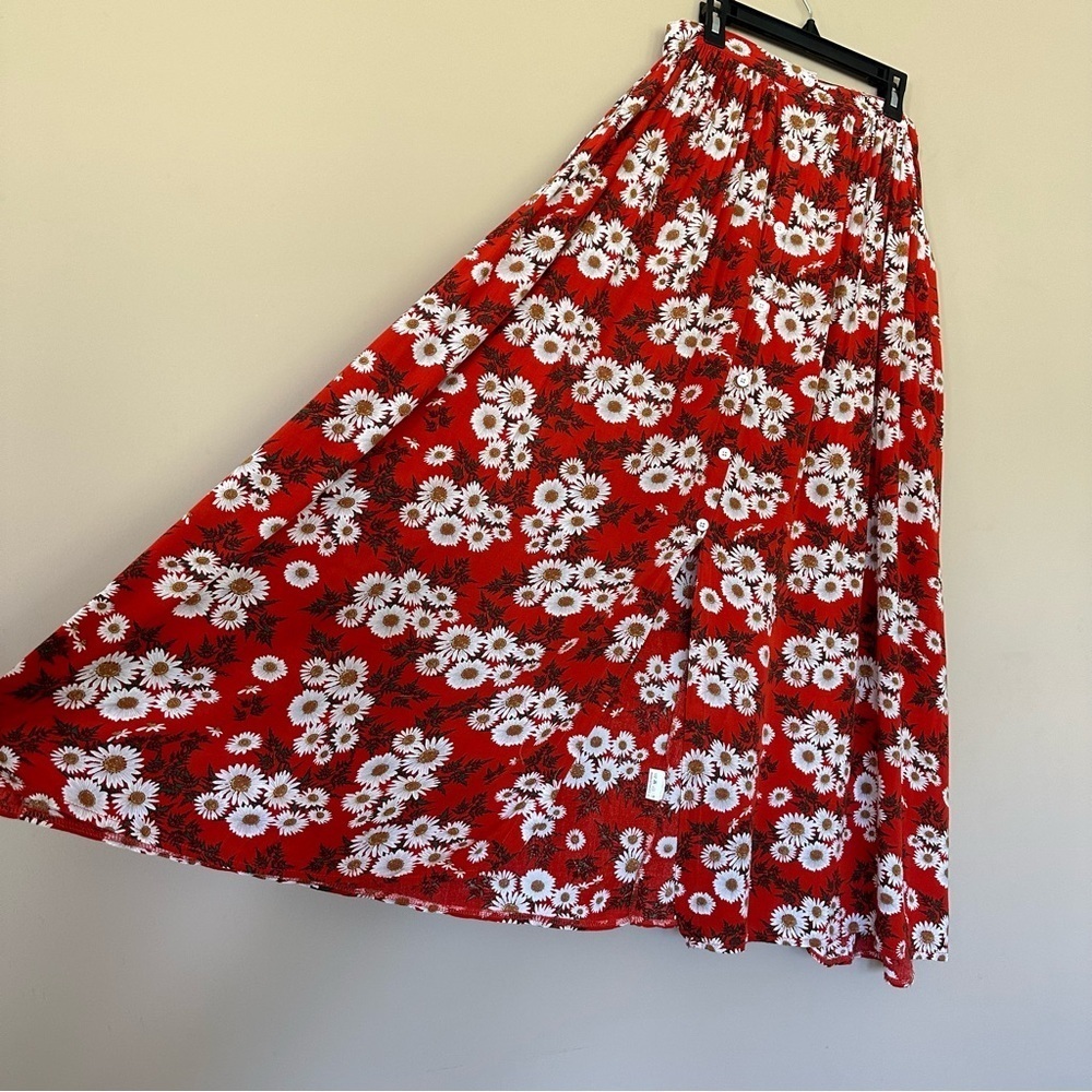 Red Daisy Maxi Skirt Pockets Women S Fall Cottagecore Flower Child Floral - Picture 11 of 12